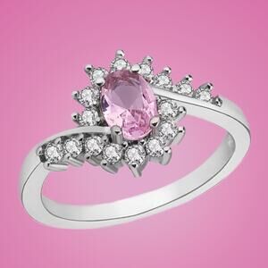 Sterling Silver S925 Pink CZ “Pink Ice” Halo Ring Size 7 New in Gift Box